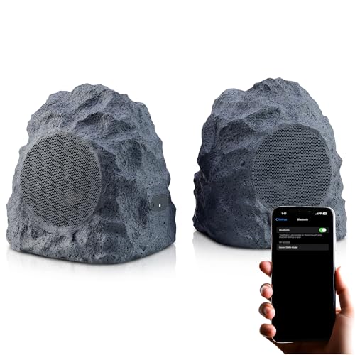 Gemini Sound Rechargeable Bluetooth Rock Speakers (Pair), IPX5 Weatherproof, TWS Stereo Linking, 10-Hr Battery, 4” Driver for Patio & Garden Outdoor Audio