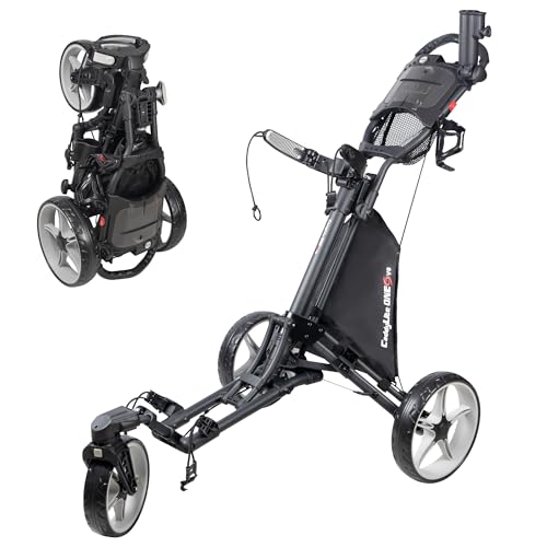 Caddytek CaddyLite One Swivel V8 Golf Push Cart – 3 Wheel Lightweight Folding Trolley with 360° Swivel Front Wheel, Cooler Basket, Umbrella and Drink Holder, Adjustable Handle