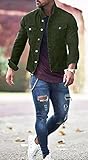 CHARTOU Men's Denim Jacket Casual Regular Fit Button Down Long Sleeve Jean Trucker Jacket (Medium, Army Green)