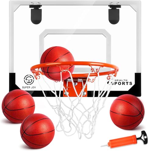 SUPER JOY Pro Indoor Mini Basketball Hoop Over The Door - Wall Mounted with Complete Accessories - Basketball Toy for Kids & Adults