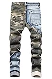 Baylvn Men's Skinny Designer Cotton Camo Denim Patched Jeans with Two Side Pockets,3132 Camouflage,Size 34