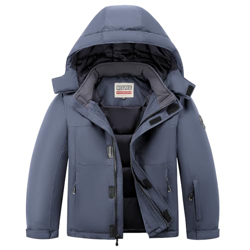 WULFUL Kid's Waterproof Ski Jacket Warm Fleece Hooded Boy's and Girl's Winter Snow Coat Outwear,Windproof RainCoat