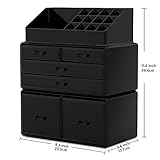 READAEER Makeup Organizer 3 Pieces Cosmetic Storage Case with 6 Drawers (Black)