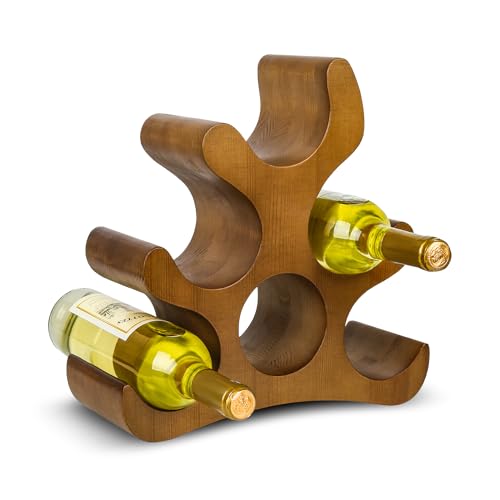 TRUDING Countertop Wine Rack - 6 Bottle Wooden Wine Rack - Freestanding Wine Bottle Holder Stand - Wine Storage Rack for Cabinet Pantry Bar Kitchen (Brown)