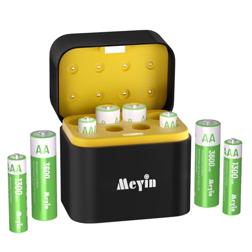 Meyin Rechargeable 8-Slot Lithium Battery Charger with 4 AA & 4 AAA Lithium Batteries - 1.5 V Triple A Double A Batteries Rechargeable, Lightweight Travel-Friendly Power Solution for Home/Office