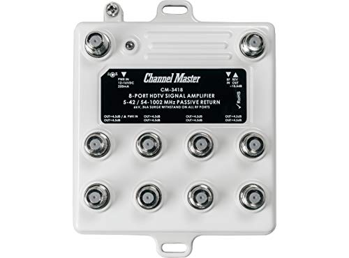 Channel Master Ultra Mini 8 TV Antenna Amplifier, TV Antenna Signal Booster with 8 Outputs for Connecting Antenna or Cable TV to Multiple Televisions (CM-3418),White