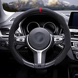 Car Steering Wheel Cover Suede Wrap 14.5-15 inch Steering Wheel Grip Snap On Non Slip Sport Car Interior Accessories Decoration Universal Black