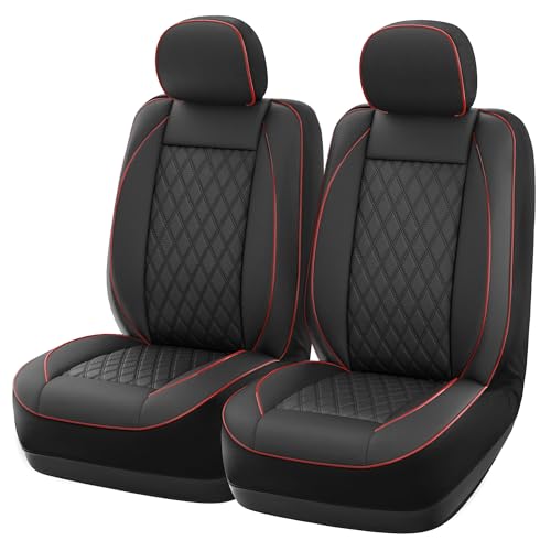 GIANT PANDA Front Seat Cover for Nissan, Piping Leather Seat Protectors Custom Fit Nissan Rogue Altima Sentra Versa Kicks Frontier Pathfinder Murano Maxima (Black+Red)