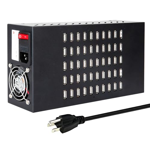 50 Port 200 Watt (40A) USB Charging Station, USB Fast Charger with Intelligent Protection, Multiple USB Desktop Chargers, Suitable for Hotels, Shops, Schools, Shopping malls