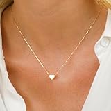 VRIUA Small Gold Heart Necklace Dainty Beaded Chain 14K Gold Plated Simple Single Heart Pendant Gold Necklace for Women Girls Minimalist Everyday Jewelry