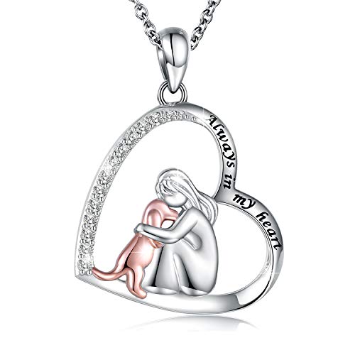 Sterling Silver Dog Necklace for her - Always in My Heart Pendant Puppy Mother Day Jewelry Gift for Mom Pet Lover (Dog and Heart Necklace)