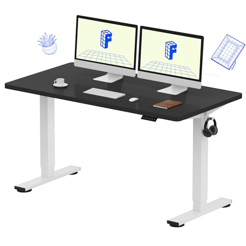 FLEXISPOT EN1 One Piece Standing Desk, 55 x 28 Inch Desktop Electric Adjustable Height Desk Home Office Computer Workstation Sit Stand up Desk (White Frame + Black Top, 2 Packages)