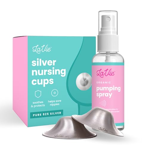 LaVie Silver Nursing Cups & Organic Pumping Spray Bundle: Soothing Protection for Nursing Nipples and Lubricant for Sore Nipples