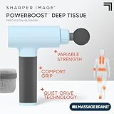 Sharper Image Powerboost Massage Gun 3.0 with 5 Attachments, 6 Speeds, Quiet Motor| Ergonomic Lightweight Percussion Massager| Deep Tissue Full Body Muscle Recovery for Pain Relief & Soreness - Blue