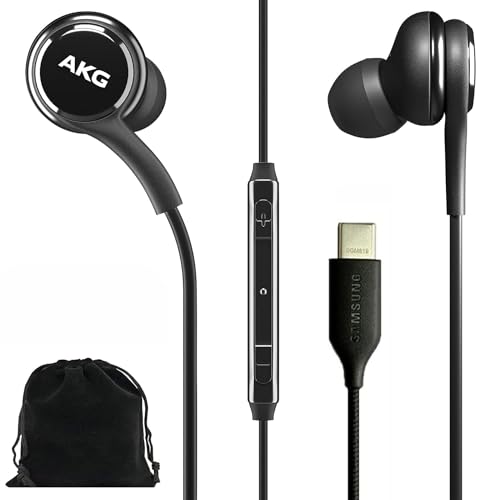 SAMSUNG AKG Earbuds Original USB Type C in-Ear Earbud Headphones with Remote & Mic for Galaxy A53 5G, S22, S21 FE, S20 Ultra, Note 10, Note 10+, S10 Plus - Braided - includes Velvet Pouch - Black