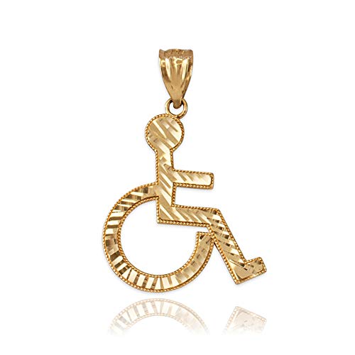 LA BLINGZ 10K Yellow Gold Handicap Sign Wheelchair Emoji DC Pendant (Small/Large) (Small)