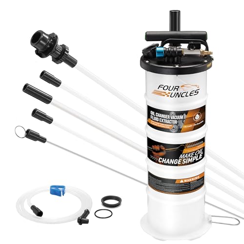 FOUR UNCLES 6.5L Fluid Extractor - Pneumatic/Manual Vacumm Oil Extractor with Pump Tank Remover & 5 Tubes for Engine Oil Change and a Bleeding Hose with Universal Adpater for Brake Bleeding