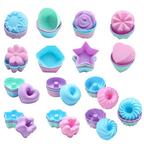 To encounter 60 Pack Silicone Molds, Nonstick Donut Stackable Baking Cups, Reusable Donut Pan for Muffin, Jelly, Bagel, Oven- Microwave- Dishwasher Safe
