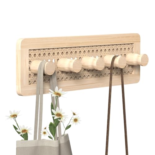 Homode Wooden Wall Hooks, Wall Mounted Coat Rack for Entryway, Boho Wood Pegs for Hanging Coats and Hats, Decorative Coat Hanger Purse Holder for Towel Key Jacket Bag Leash Cap