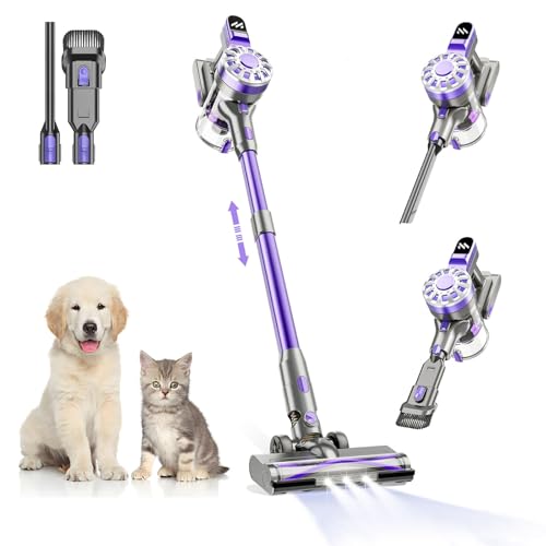 WLOTPO Cordless Vacuum Cleaner for Home with Powerful Suction,Lightweight Stick Vacuum Cordless Rechargeable with 35 Mins Runtime, Hardwood Floor Vacuum for Pet Hair,Carpet,Tile(Purple)