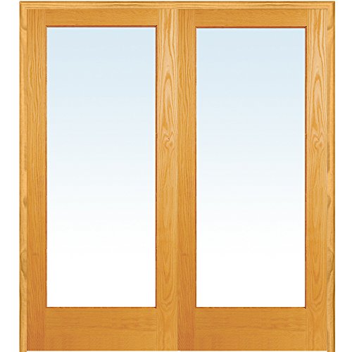 National Door Company ZZ19937BA Unfinished Pine Wood 1 Lite Clear Glass, Both Active Prehung Interior Double Door, 60" x 80"