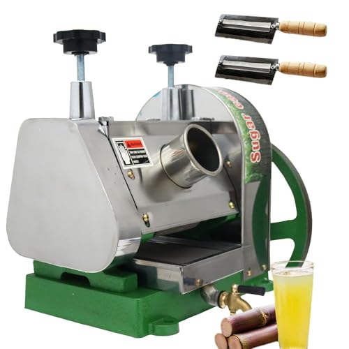 HQHAOTWU Manual Sugar Cane Juicer 330LBS/H 2.4" Inlet Sugarcane Juice Extractor Three Rollers Sugar Cane Press Machine with Dia 10.8" Handwheel, 2 Peeling Knives, for Household Commercial Use