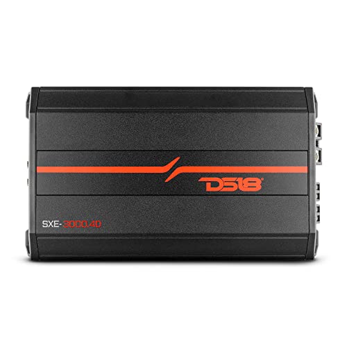 DS18 SXE-3000.4D/BK Car Amplifier Stereo Full-Range Class D 4-Channel 200x4 RMS @4 OHM 3000 Watts - Powerful and Compact Amp for Speakers in Car Audio System