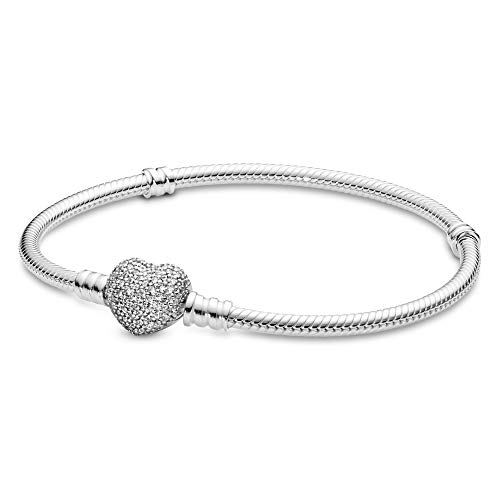 PANDORA Moments Sparkling Heart Clasp Snake Chain Bracelet - Compatible Moments Charms - Sterling Silver Charm Bracelet for Women - Gift for Her - 8.3"