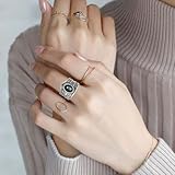 HAIXIAN Natural Black Obsidian Wide Band Ring,Retro S925 Sterling Silver Statement Thumb Index Chunky Band Ring,Cocktail Party Bohemian Ring Jewelry for Women, Silver, No Gemstone