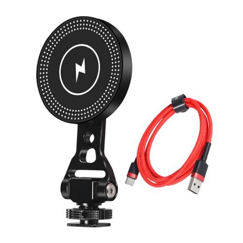 NovelGoal Mobile Phone Holder Stand 10W Wireless Charger 360 Ball Head Tilt 1/4 Cold Shoe Mount Smartphone Stand Tripod Mount Adapter for Cell Phone with Magnetic Charging (Chargable Combo)
