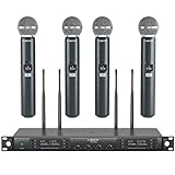 Phenyx Pro Wireless Microphone System, Quad Channel Wireless Mic, w/ 4x40 UHF Frequencies, Auto Scan, 328ft Long Range, 4 Handheld Dynamic Microphone for Singing, Church, Karaoke (PTU-7000-4H)