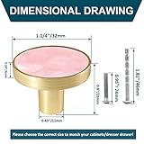 Cionyce 12 Pack Gold Knobs for Dresser Drawers, Brass Dresser Knobs Round Cabinet Knobs for Kitchen Cabinet Cupboard Door Decorative Furniture Hardware, 1-1/4" Diameter, Pink