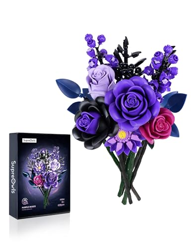 iATOM Purple Rose Bouquet Building Set, Compatible with Lego Flowers for Adults - Halloween Botanical Collection - Gothic Artificial Flowers Home Decor - IA11004