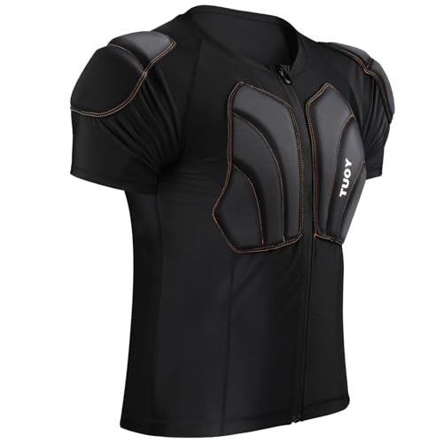 TUOYR Mens Skating Padded Shirt for Snowboard Skiing Compression Shirt with Pads Chest Protector, Protective Whole Back Shoulder Adult Impact 3D Undershirt Heart Guard for Football Lacrosse