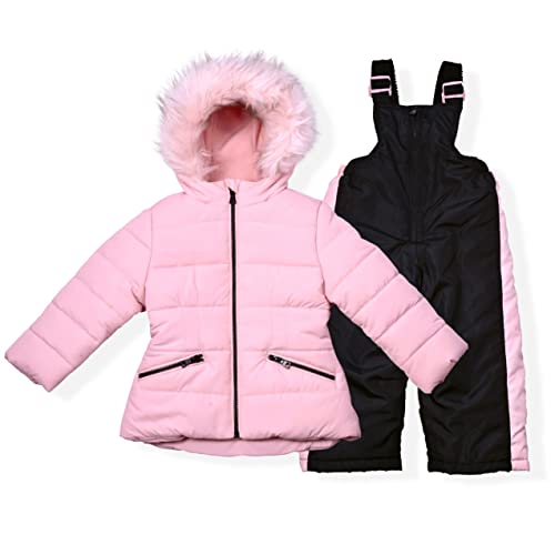 Arctic Quest Little Girls Bib Snow Pants and Ski Jacket Water-Resistant Snowsuit For Kids Winter Jacket For Girls, Puffer Blush, 5-6