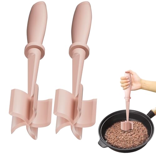 2 Pack Upgrade Meat Chopper, Heat Resistant Meat Masher for Hamburger Meat, Ground Beef Smasher, Nylon Hamburger Chopper Utensil, Ground Non Stick Mix Chopper Mix Potato Masher Tool (Pink)