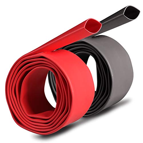 2 Pcs 1 inch (Diameter) 3:1 Waterproof Heat Shrink Tubing Kit, Large Marine Dual Wall Adhesive Shrinkable Wire Wrap Tube, Insulation Sealing Wear-Resistant Cable Protector by YUKSY (4ft, Black & Red)