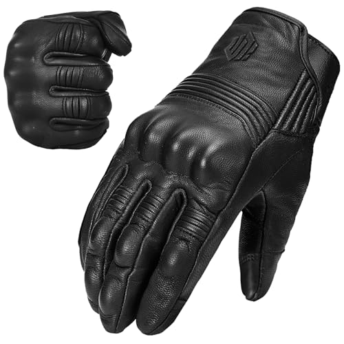 ILM Goatskin Leather Motorcycle Motorbike Powersports Racing Gloves Touchscreen for Men and Women Model DN01(S, Black Unperforated)