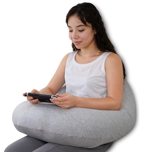 QUEEN ROSE Reading Pillow for Gaming, Lap Desk Pillow for Sitting in Bed or Sofa, Compact Arm Support Pillow for Reading, Playing or Crocheting, Cooling Grey