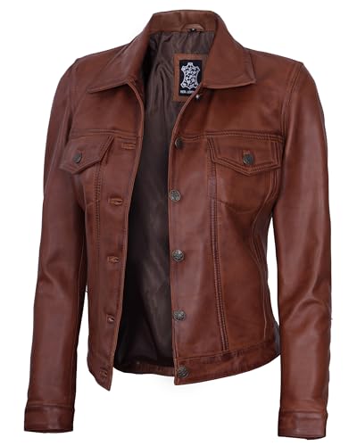 Decrum Classic Leather Coats For Women - Leather Jacket Womens Casual | [1318873] Ferndo Trckr Cognc, M