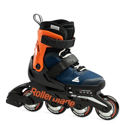 ROLLERBLADE Microblade Kid's Adjustable Fitness Inline Skate, Blue/Orange, Junior, Youth Performance Inline Skates
