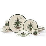 Spode Christmas Tree 16-Piece Dinnerware Set (Service for 4) - Festive Holiday Tableware Collection with Plates, Bowls, Mugs - Fine Earthenware Christmas Dinnerware - Microwave & Dishwasher Safe