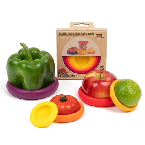 Food Huggers 5pc Reusable Silicone Food Savers | BPA Free & Dishwasher Safe | Fruit & Vegetable Produce Storage for Onion, Tomato, Lemon, Banana, Cans & More | Round, Autumn Harvest