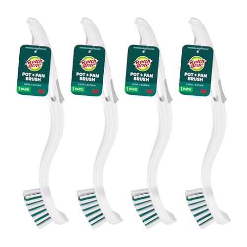 Scotch-Brite Pot Pan & Dish Brush, 4 Cleaning Brushes for Kitchen and Bathroom, Safe on Cookware, Stainless Steel, Outdoor Furniture, Showers & Sinks, Clean in Top Rack of Your Dishwasher