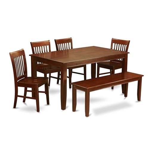 East West Furniture DUNO6D-MAH-W 6 Piece Dining Room Table Set Contains a Rectangle Kitchen Table and 4 Dining Chairs with a Bench, 36x60 Inch, Mahogany