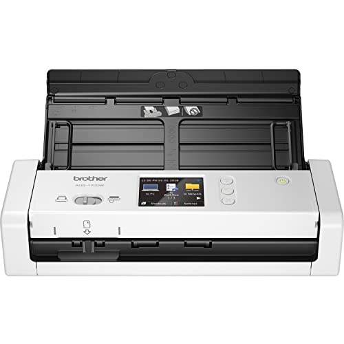 Brother Wireless Document Scanner, ADS-1700W, Fast Scan Speeds, Easy-to-Use, Ideal for Home, Home Office or On-the-Go Professionals (ADS1700W), white