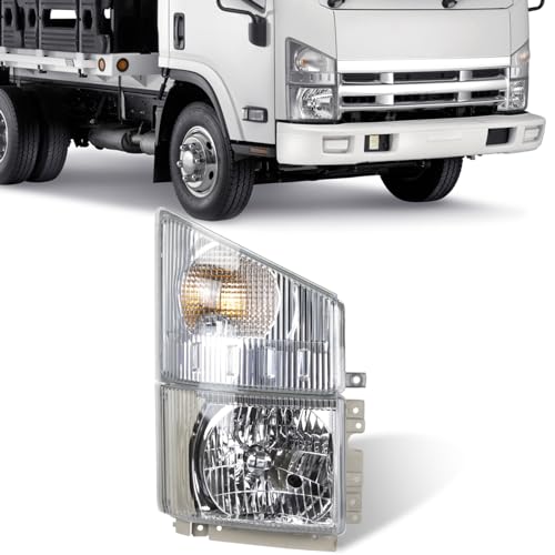 QKVCX Halogen Headlight with Corner Lamp Assembly Fit for 2008-2020 ISUZU NPR NPR-HD NQR NRR, OEM 8975851702 (Passenger Right Side)