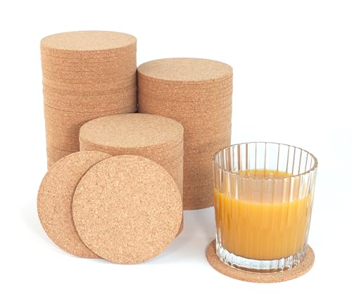 Cork Coasters for Drinks - 100 Pack Blank Round (90mm x 3.5mm) for Laser Engraving, Hot Mug Safe & Non-Slip Surface - Bulk DIY Coasters for Wedding, Coffee Bar, Home Decor - FP FAITHFUL PANDA