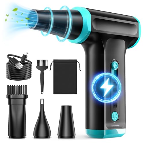 AKSILM Compressed Air Duster-Stepless Adjustable 110,000RPM Electric Cleaner for Keyboard, PC Cleaning, Rechargeable Cordless Jet Dry Blower Replace Canned Air Compressed Air Cans - Blue