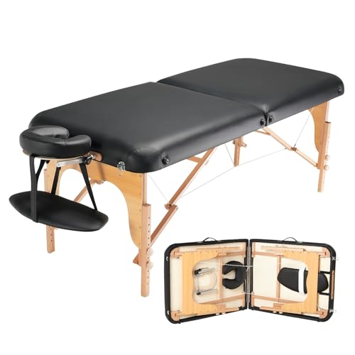 VEVOR Professional Wide Massage Table 30" W, Heavy Duty Folding Massage Table, 750LBS, 8-Level Height Adjustable Facial Salon Tattoo Bed, Portable Spa Table with Headrest, Hand Pallet & Carrying Bag